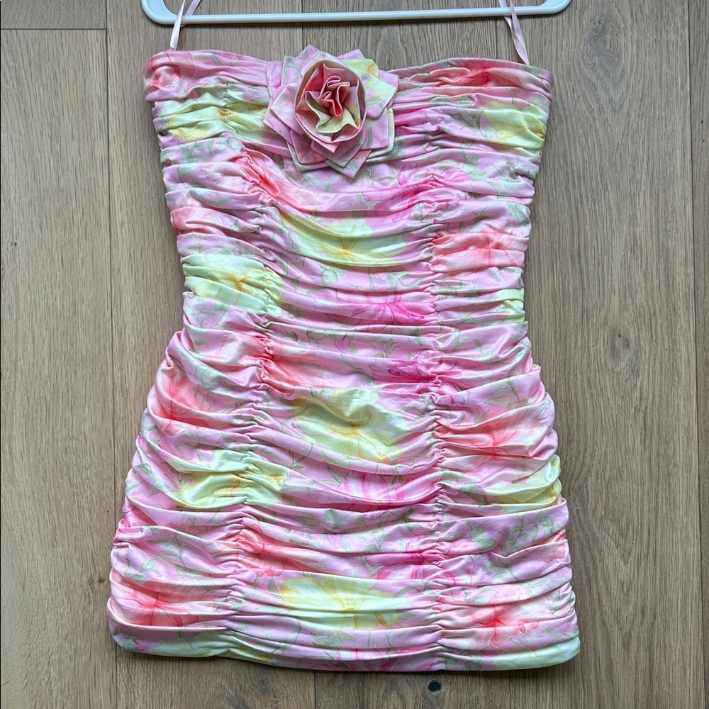 Pink Floral Ruched Love Shack Fancy mini Dress size 4